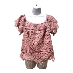 Lush Pink Lace Off-Shoulder Top Lined Size L